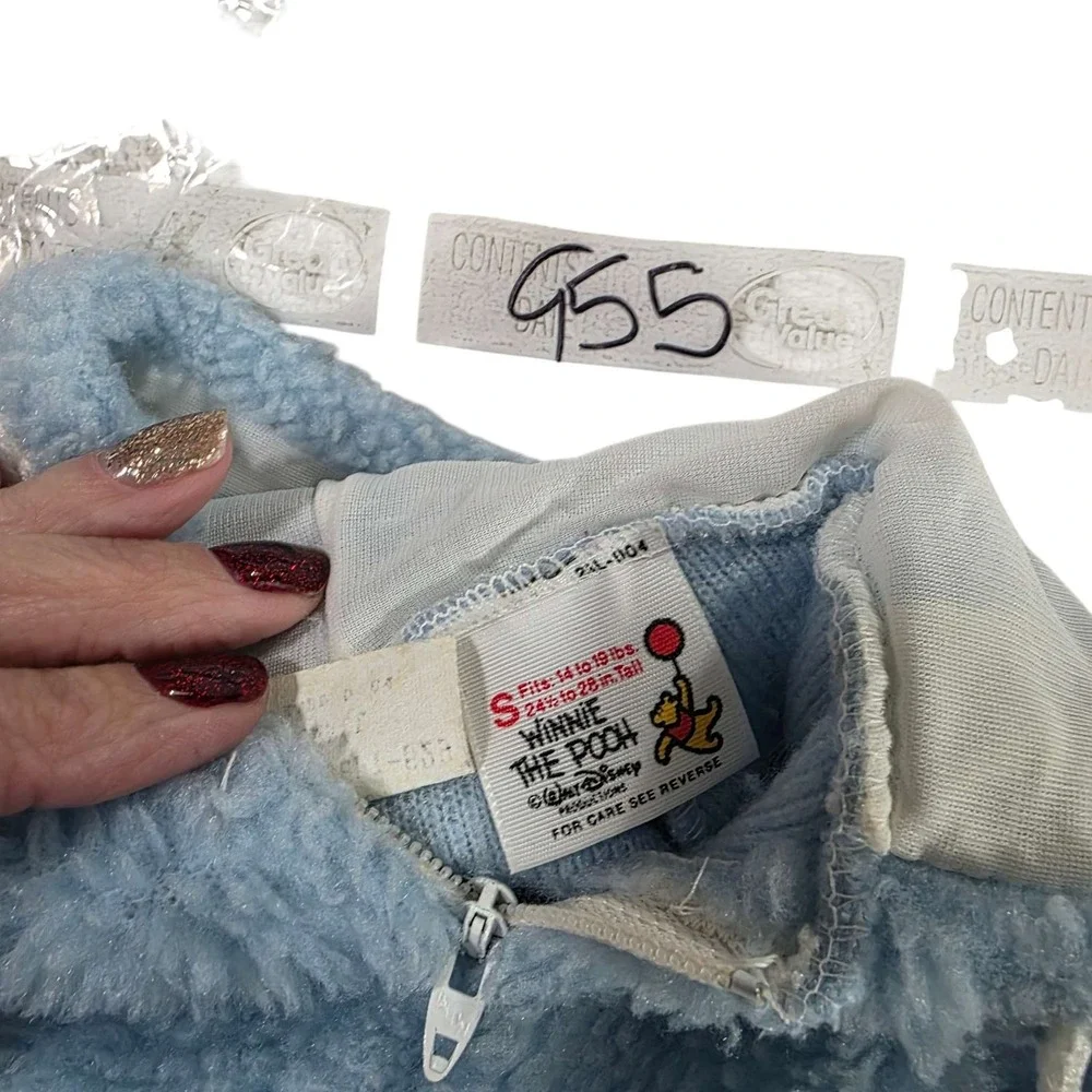 Vintage Disney Winnie The Pooh Baby Bunting‎ Fleece Footed Pajamas Blue Small